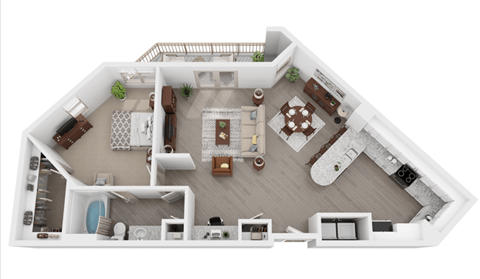 Floor plan for 1 bed, 1 bath, 923 sqft